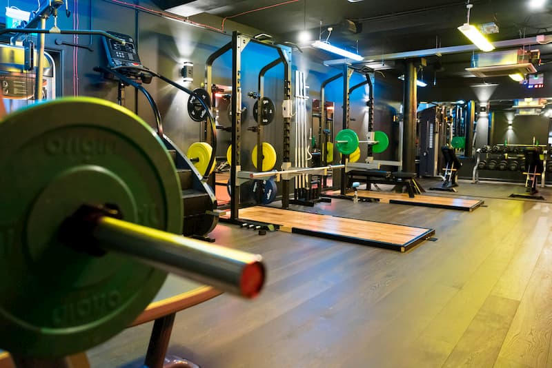  Weight lifting section in a gym
