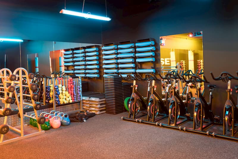 Spinning bikes standing empty