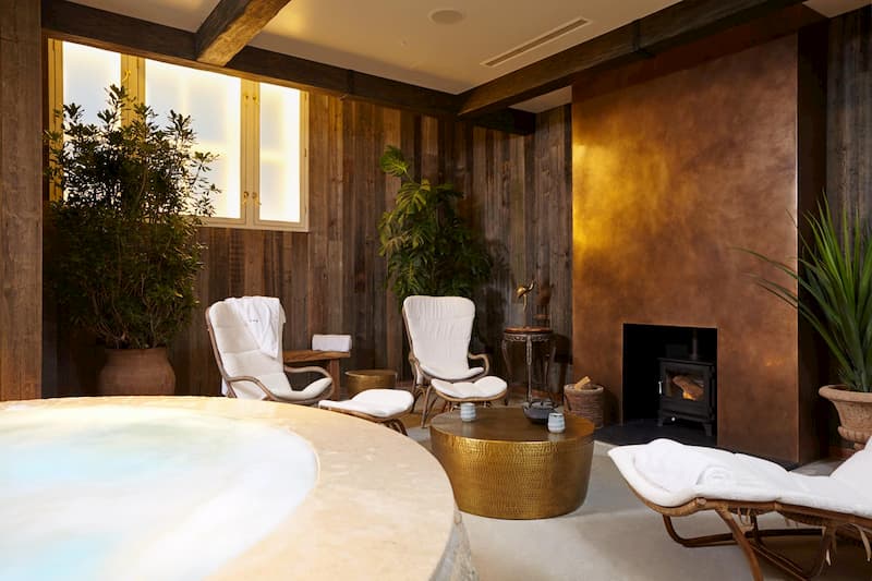 A fireplace and a spa