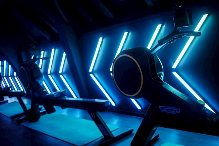  A futuristic fitness machine with blue lights