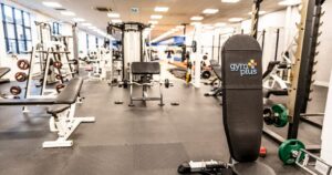 hall with punching bags